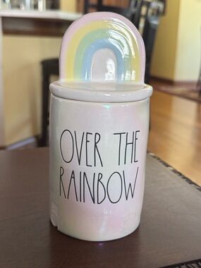 Rae Dunn DW Home Over The Rainbow Ceramic Cotton Candy Scented Candle With Chip